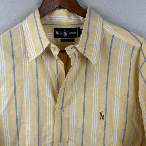 Ralph Lauren Dress shirt Mens 17 - 34 Yellow Stripe Cotton Multi Pony - Picture 3 of 9